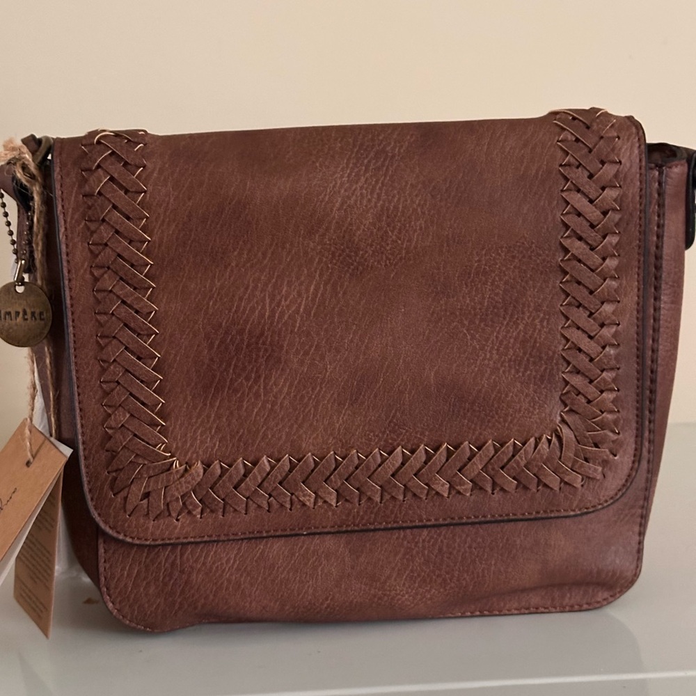 Ampere Creations Woven Trim Brown Crossbody Bag - Classic Everyday Style - Picture 8 of 8